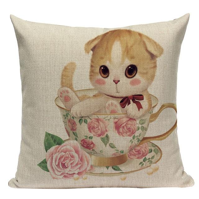 Baby Yellow Cat Print Linen Cushion