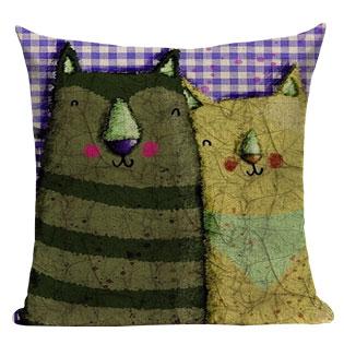 Baby Cat Print Linen Cushion Purple