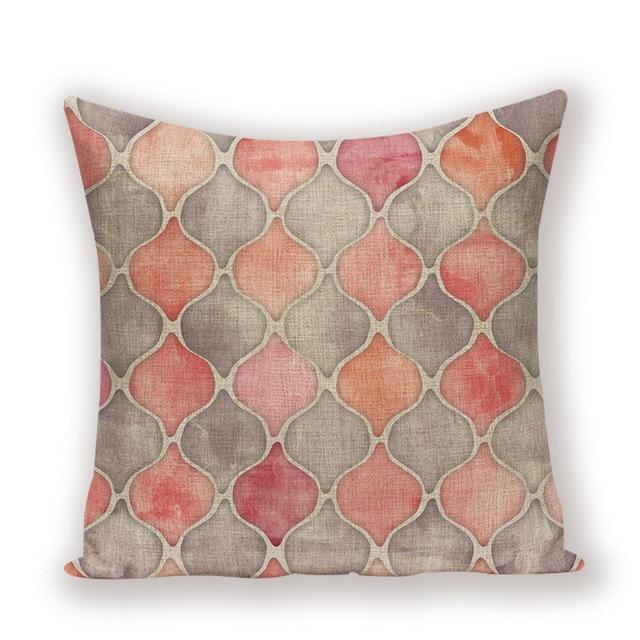 Orange Grey Ogee Pattern Print  Linen Cushion